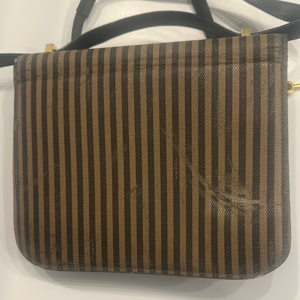 Vintage Fendi Brown and Black Crossbody Bag with Striped Design - Picture 3 of 4
